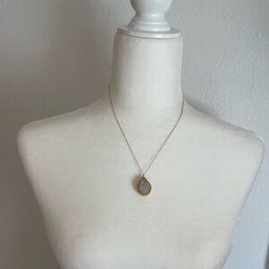 Gold plated white crystal druzy pendant necklace